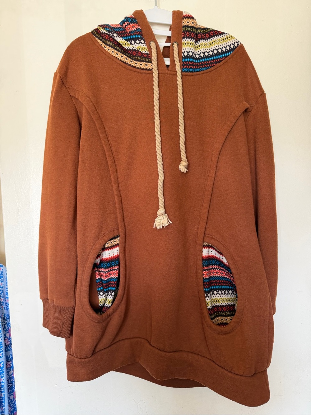 Allegra K Rust Fair Isle Hooded Tunic Sweatshirt Size Large